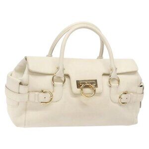 Salvatore Ferragamo Gancini Tote Bag Leather White gold